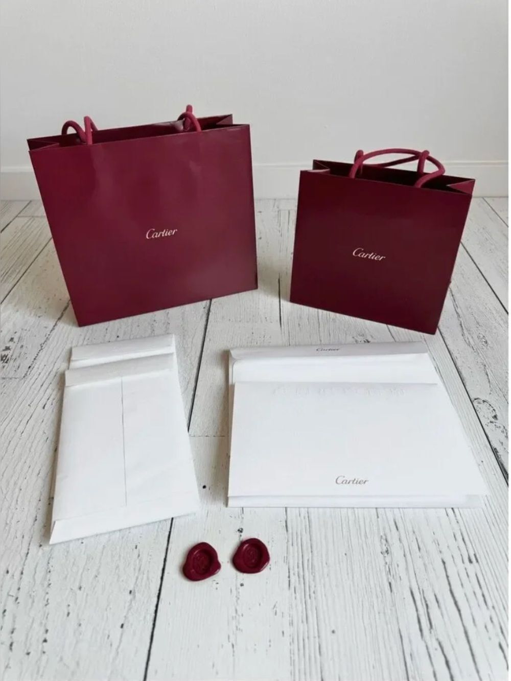 Cartier - 2 Red Shopping Bags & stationary